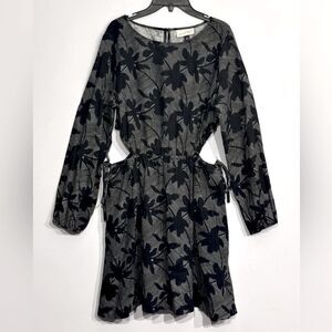 Universal Thread | Women’s Black Leaves Cutout Long Sleeve Linen Dress Size M